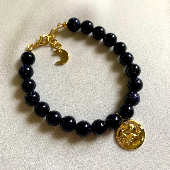 Navy Blue Gold Plated Celestial Beaded Bracelet - Picture 5 of 8